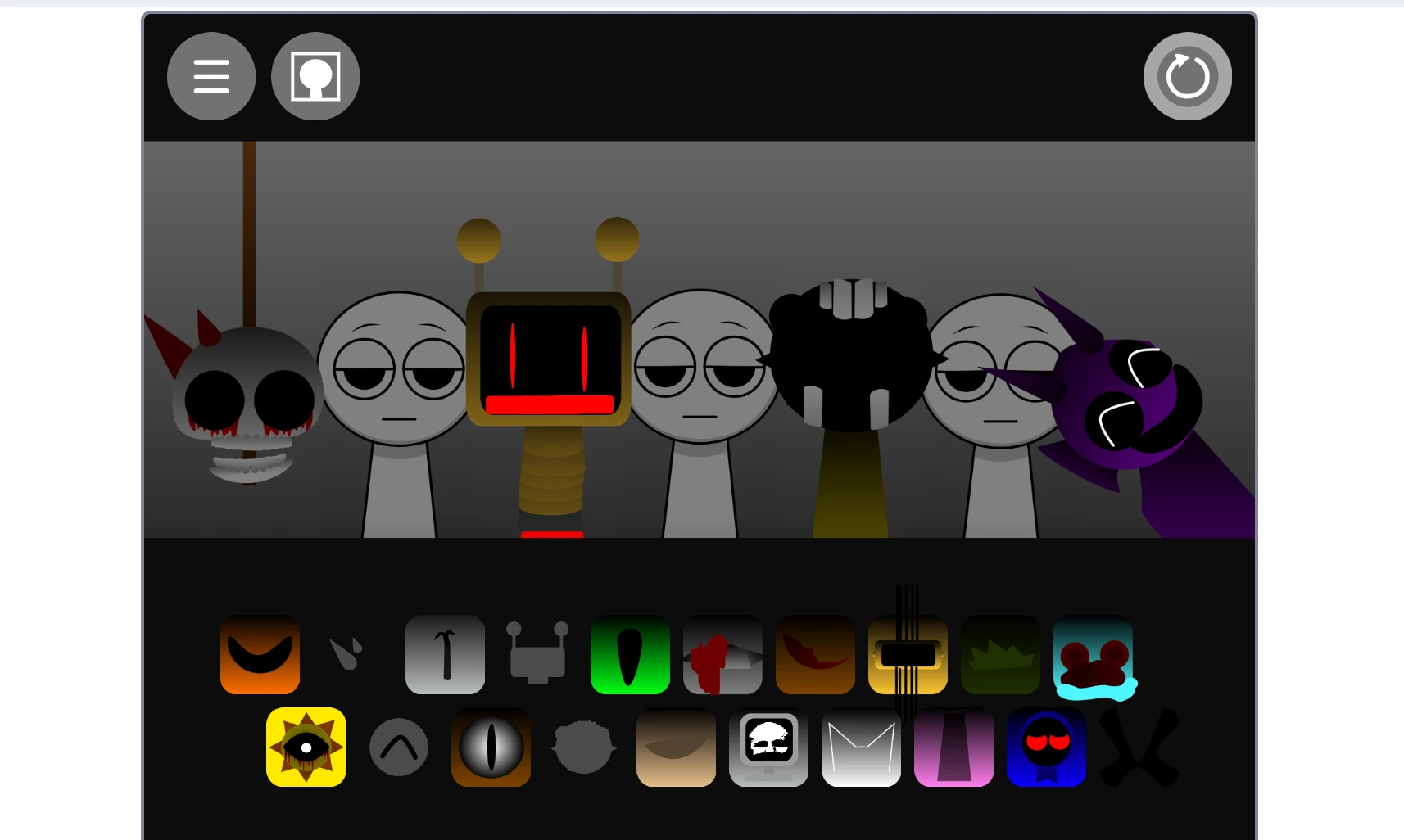 Final complex arrangement in Sprunki Incredible with multiple active sounds