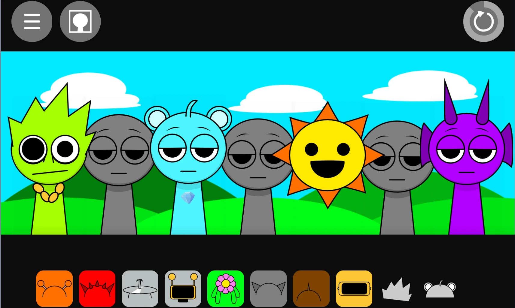 Sprunki Kids Friendly multiple happy characters making music