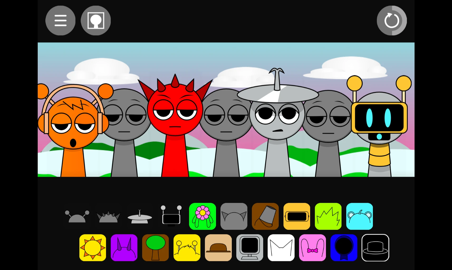 Sprunki Kiss Edition gameplay showing character selection screen