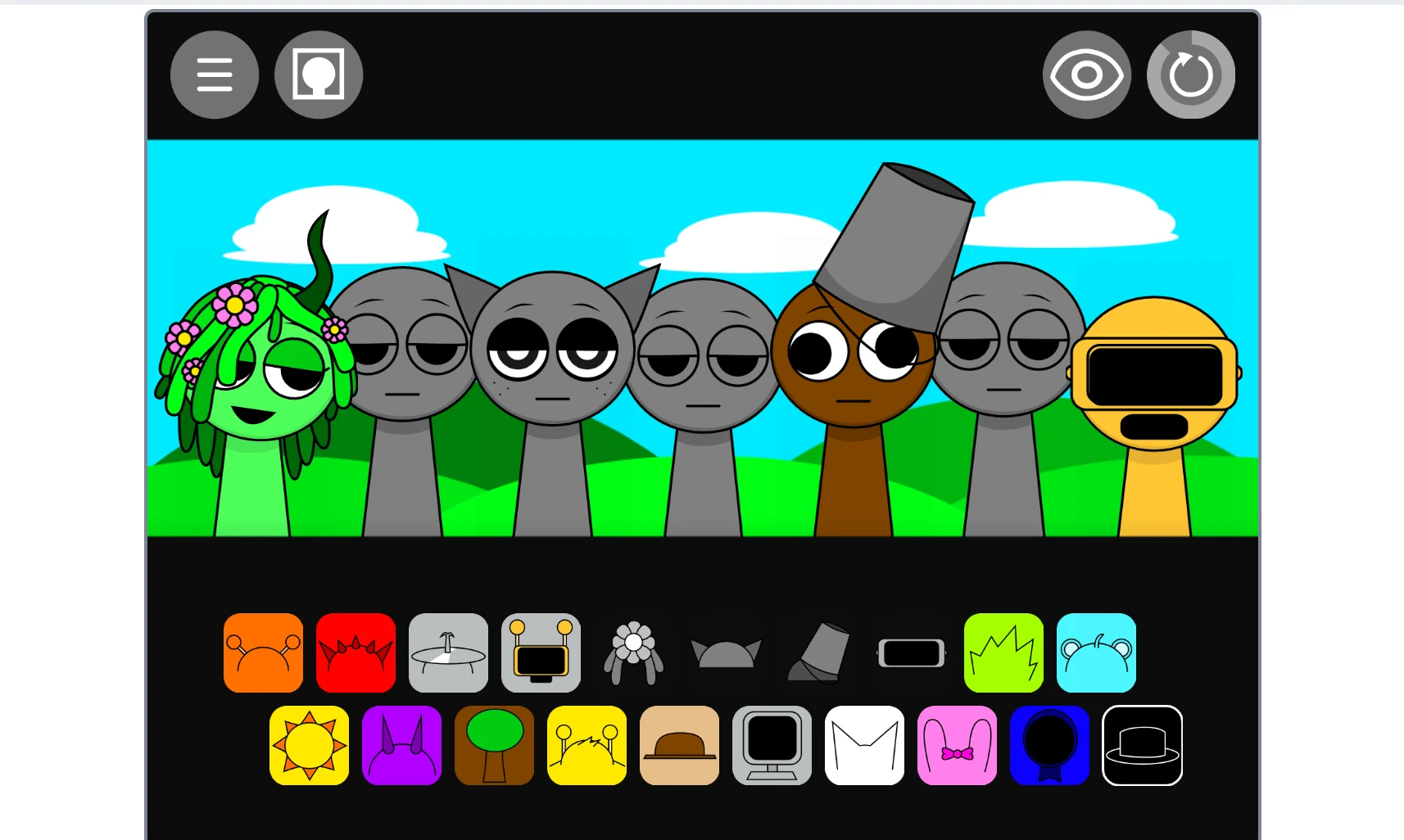 Sound selection menu in Sprunki Modded New Version
