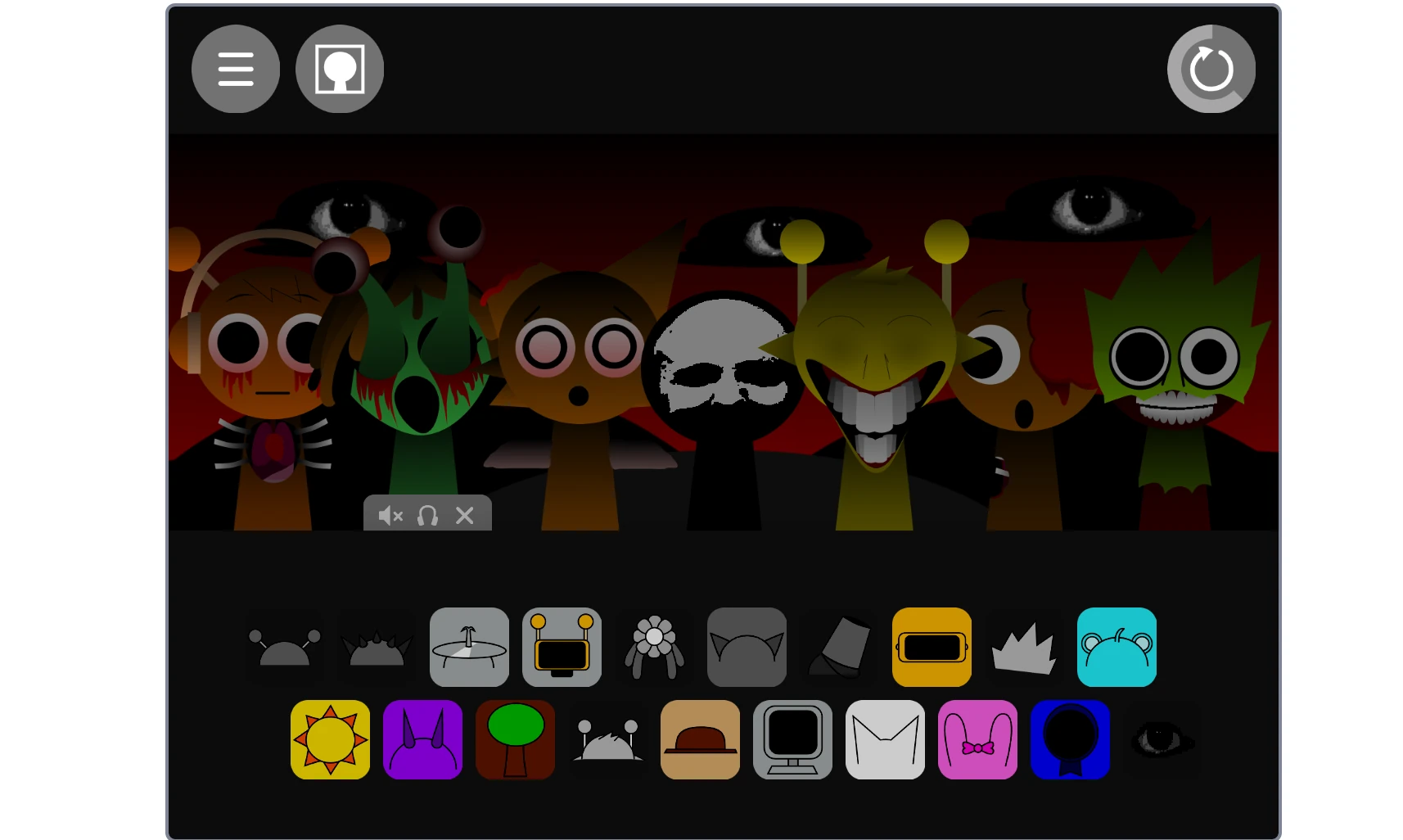 Multiple Sprunki OC designs side by side