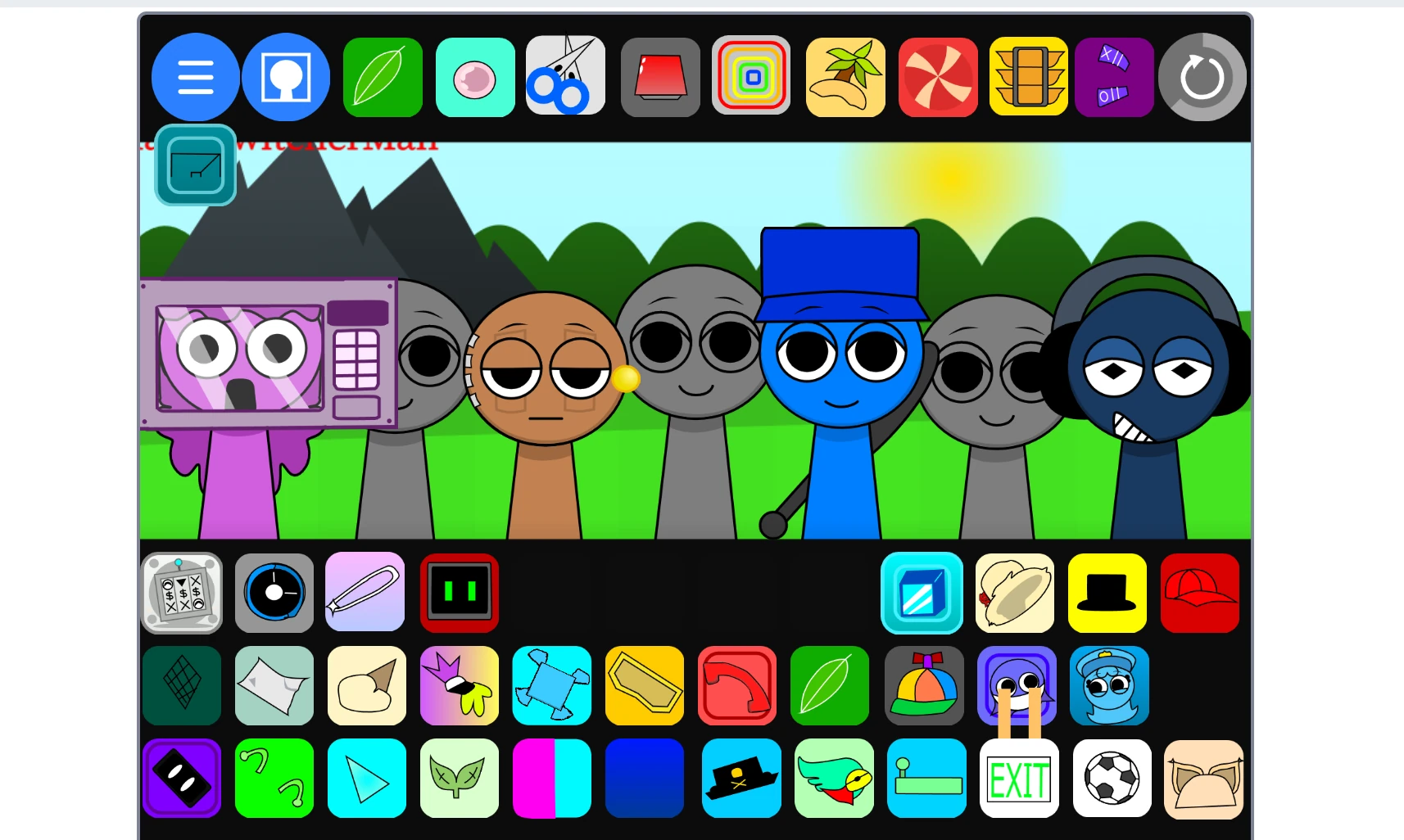 Multiple custom Sprunki characters playing music together