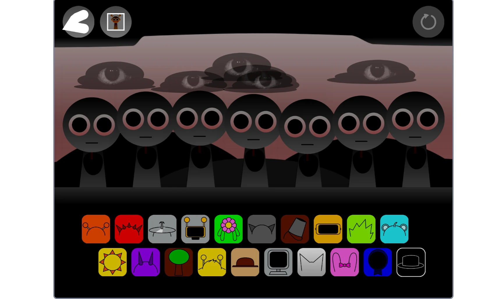 Gameplay screenshot showing Sprunki Oren Treatment Remix interface