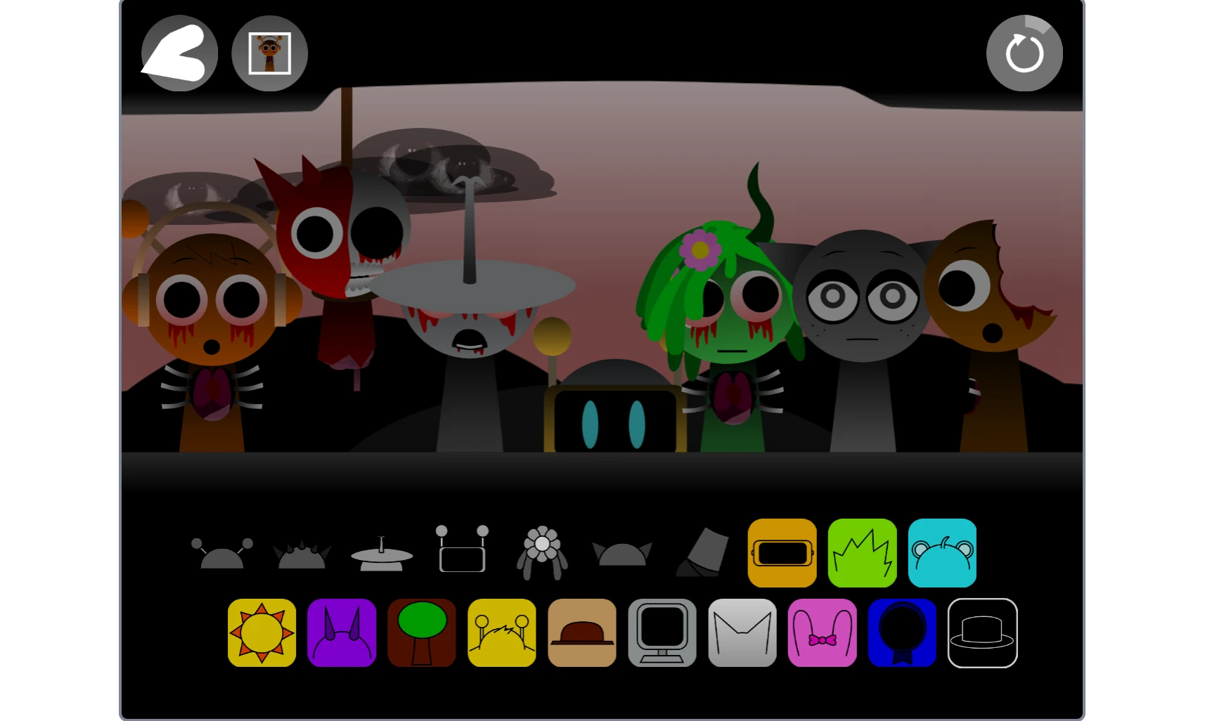 Character selection screen in Sprunki Oren Treatment Remix