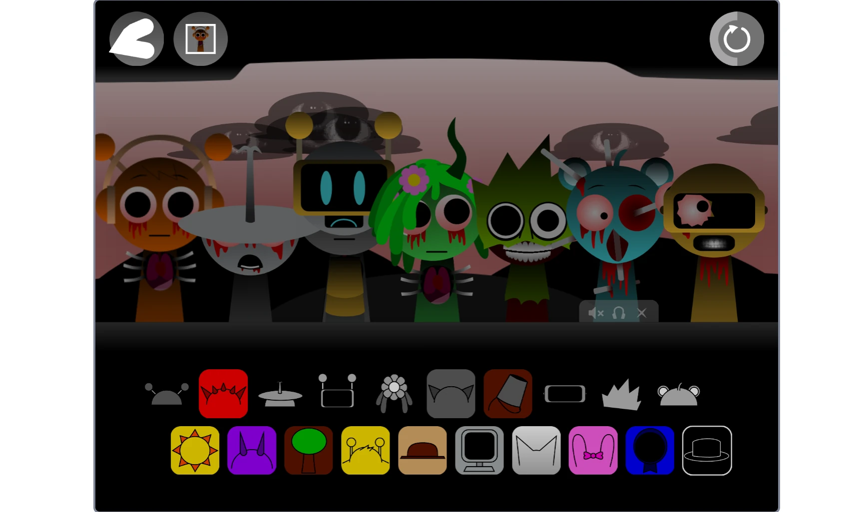 Sprunki Oren Treatment Remix character selection screen