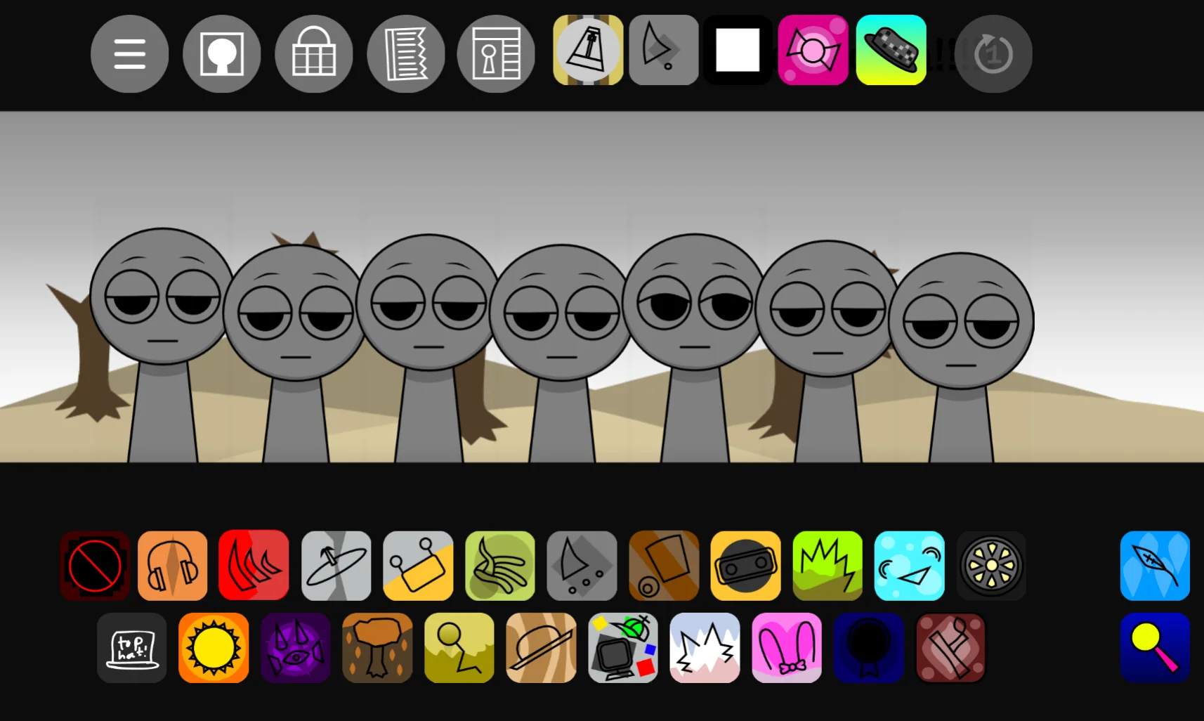 Sprunki Parasite 15 gameplay screenshot showing sound selection