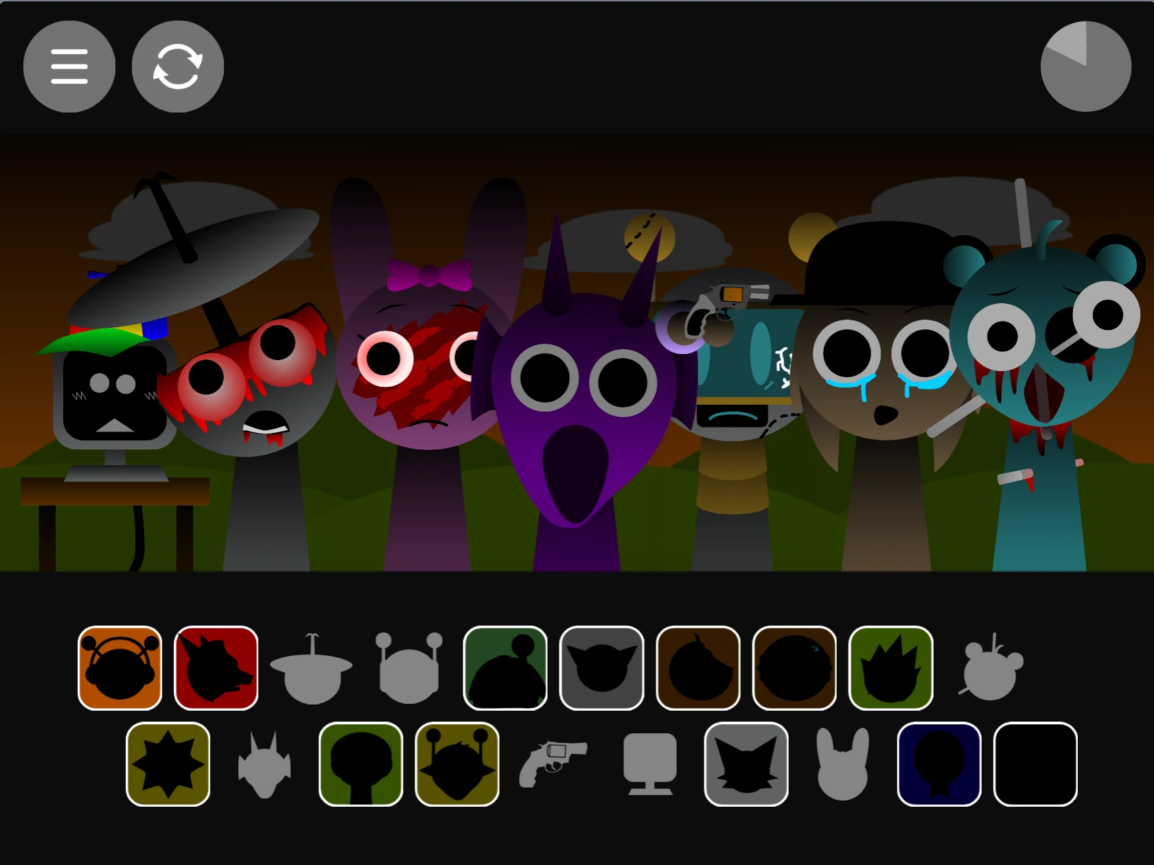 Sprunki Phase 1.7 full band setup with various characters