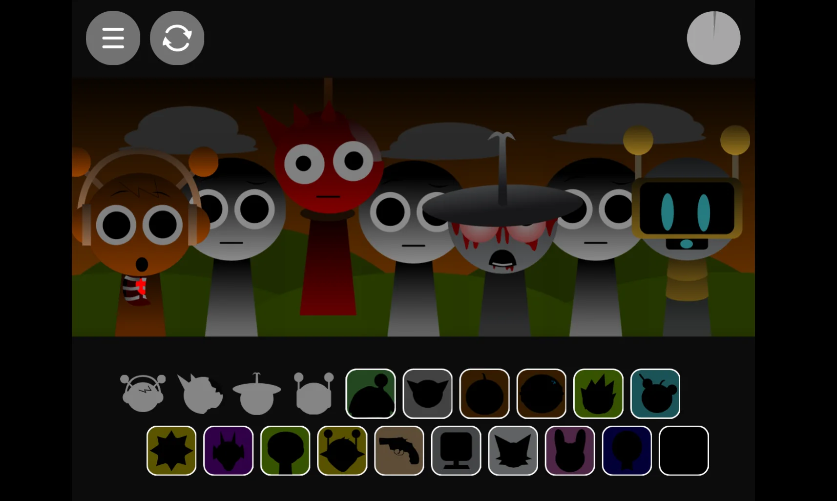 Sprunki Phase 1.75 character selection screen