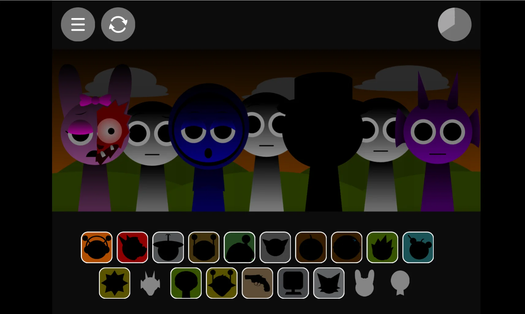 Close up of Sprunki character sound icons