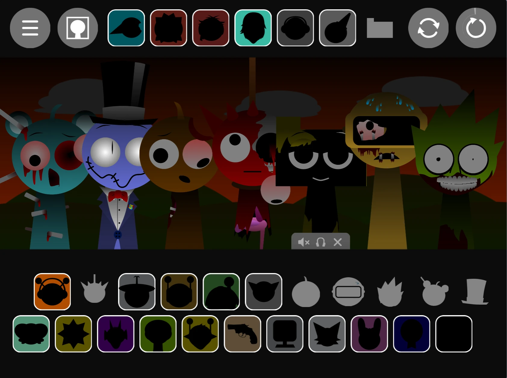 Sprunki Phase 1.9 with Me gameplay showing sound icon menu