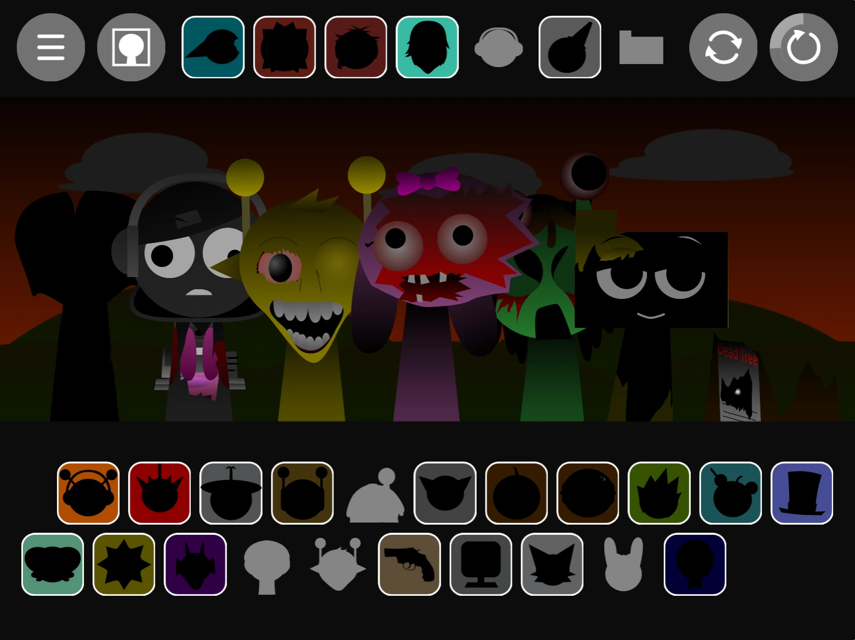 Sprunki Phase 1.9 with Me gameplay showing multiple characters making music