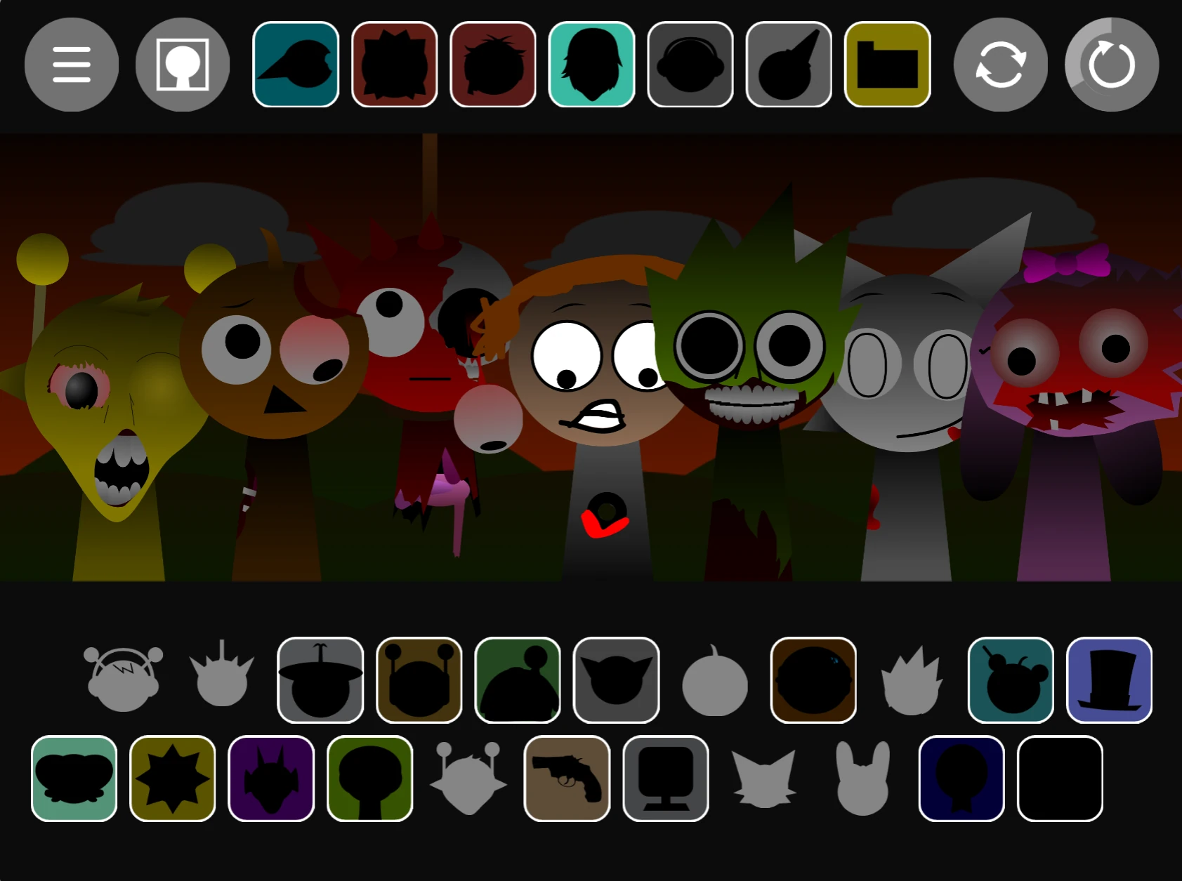 Sprunki Phase 1.9 with Me gameplay showing advanced music options