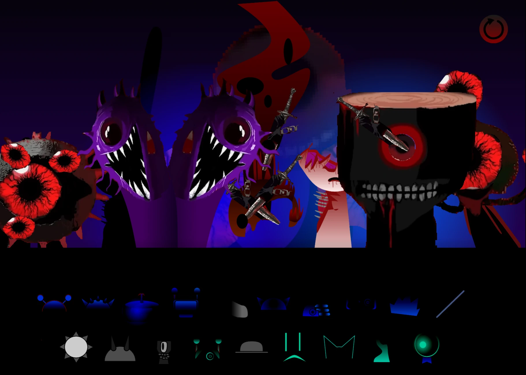 Colorful character selection screen in Sprunki Phase 20 game