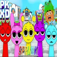Sprunki Phase 20 music rhythm game logo featuring colorful characters