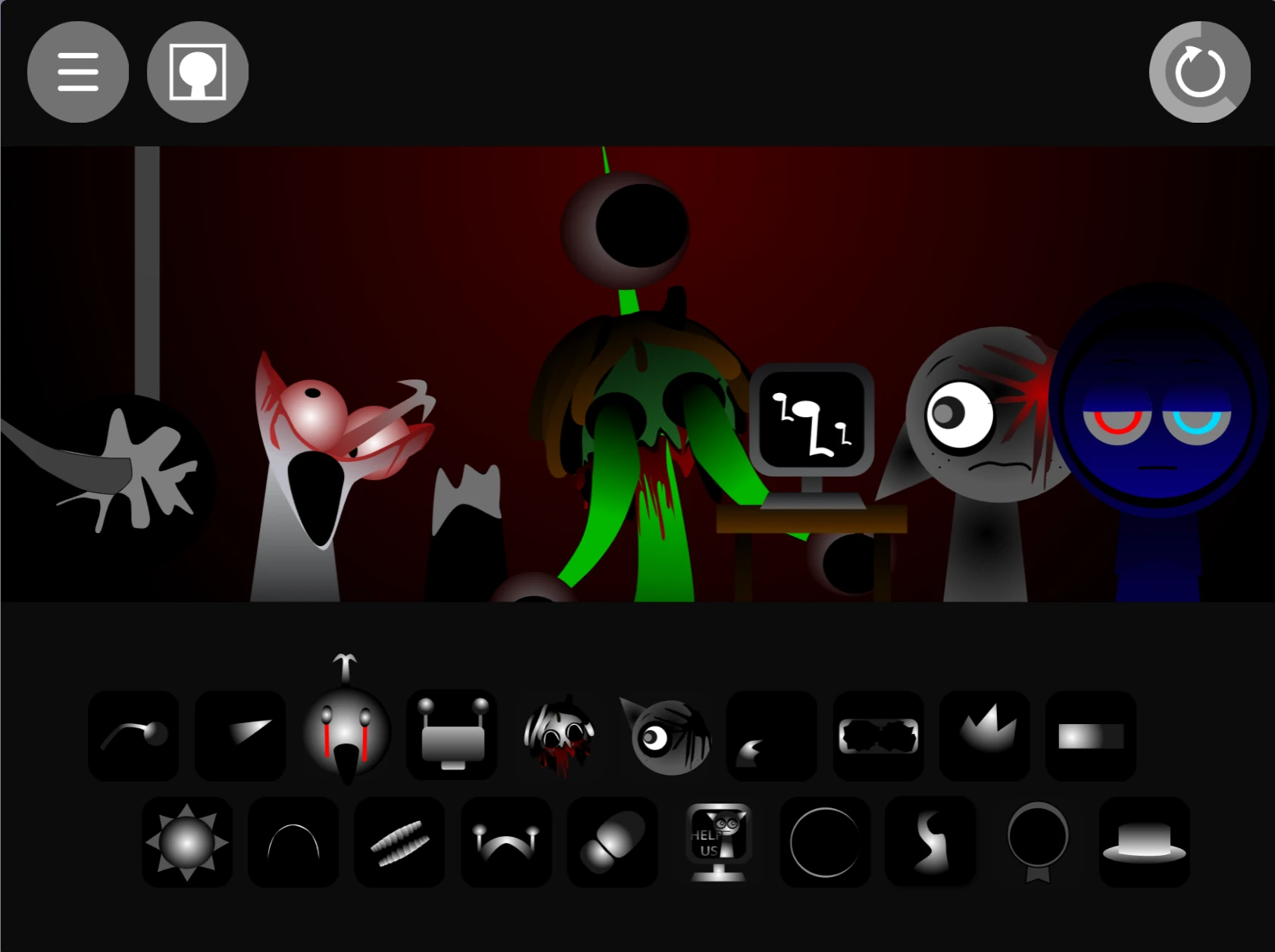 Sprunki characters performing different music parts