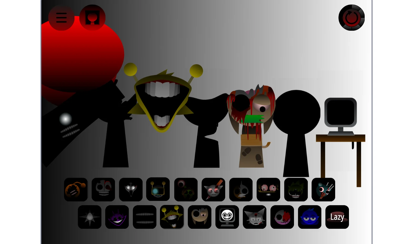 Sprunki Phase 42 V2 showing multiple characters and sound options