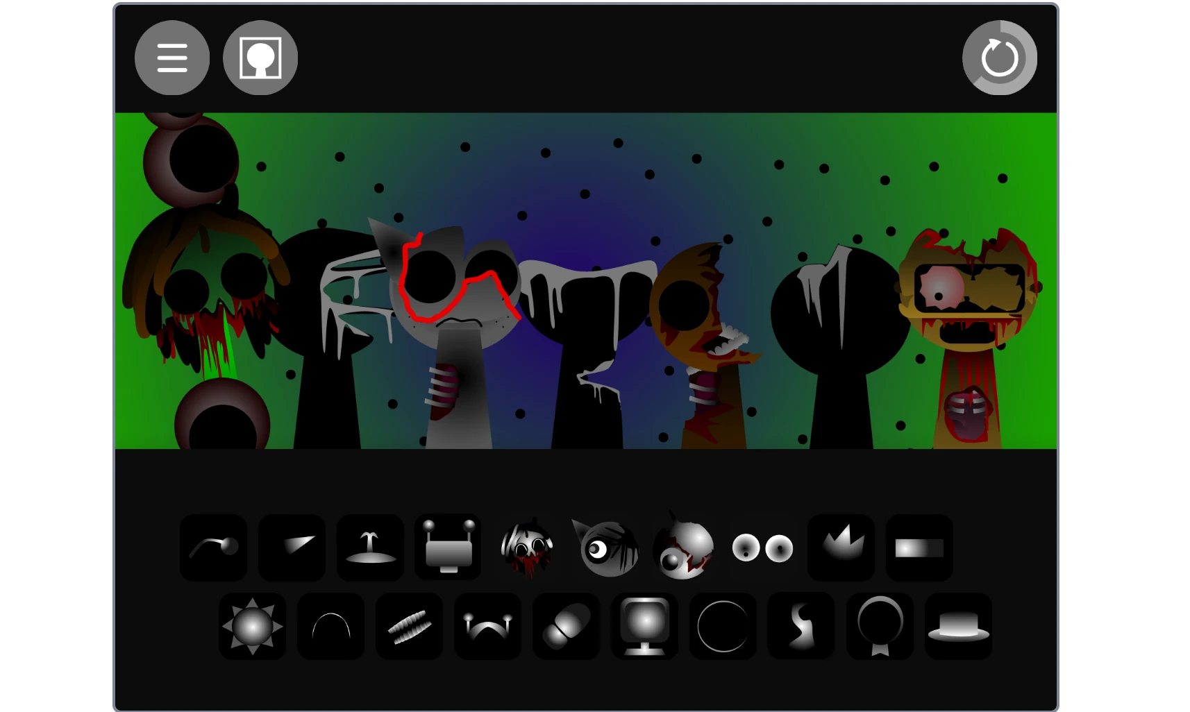 Sprunki Phase 44 V2 showing different character sound options