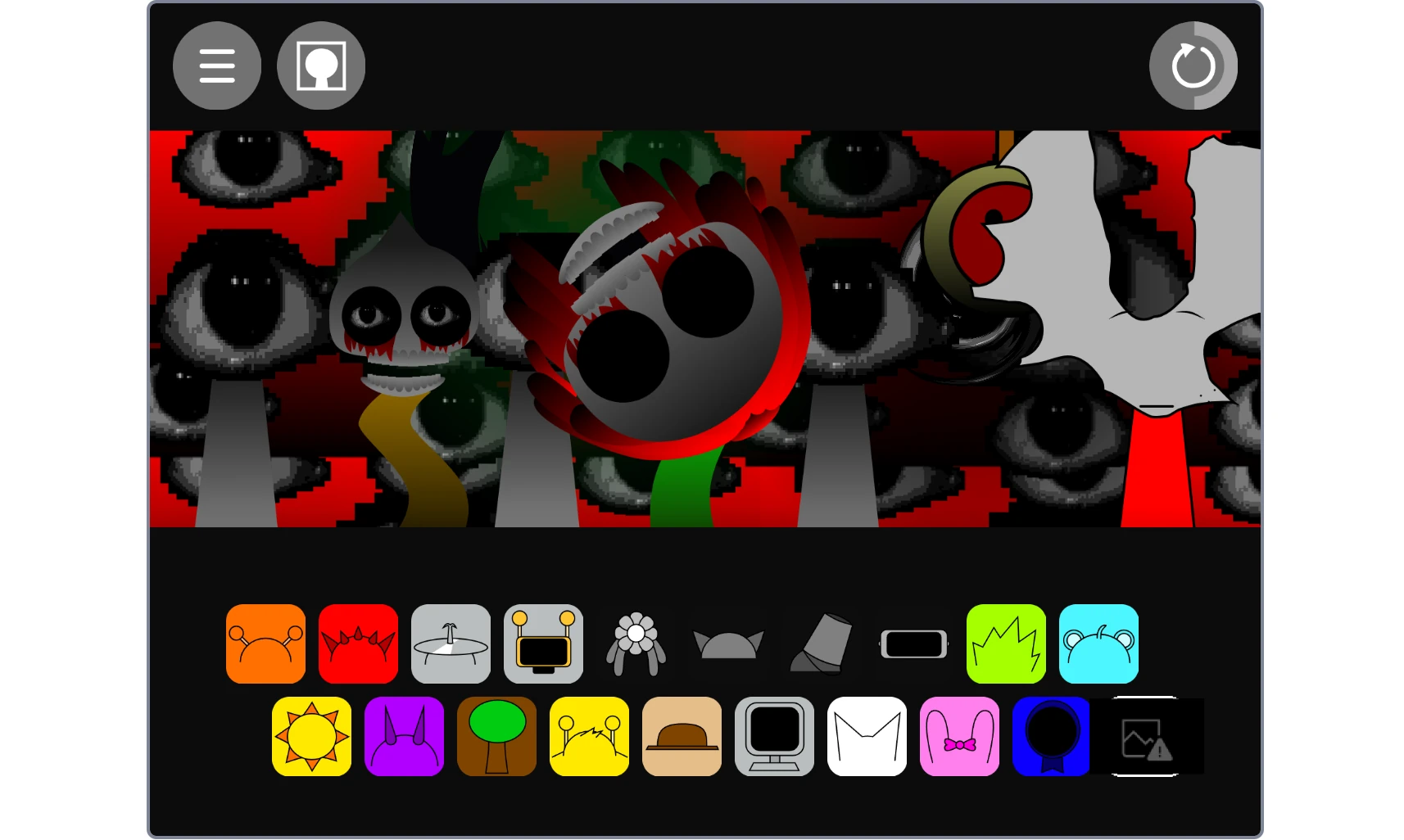 Sound selection menu in Sprunki Phase 61.5 Retake
