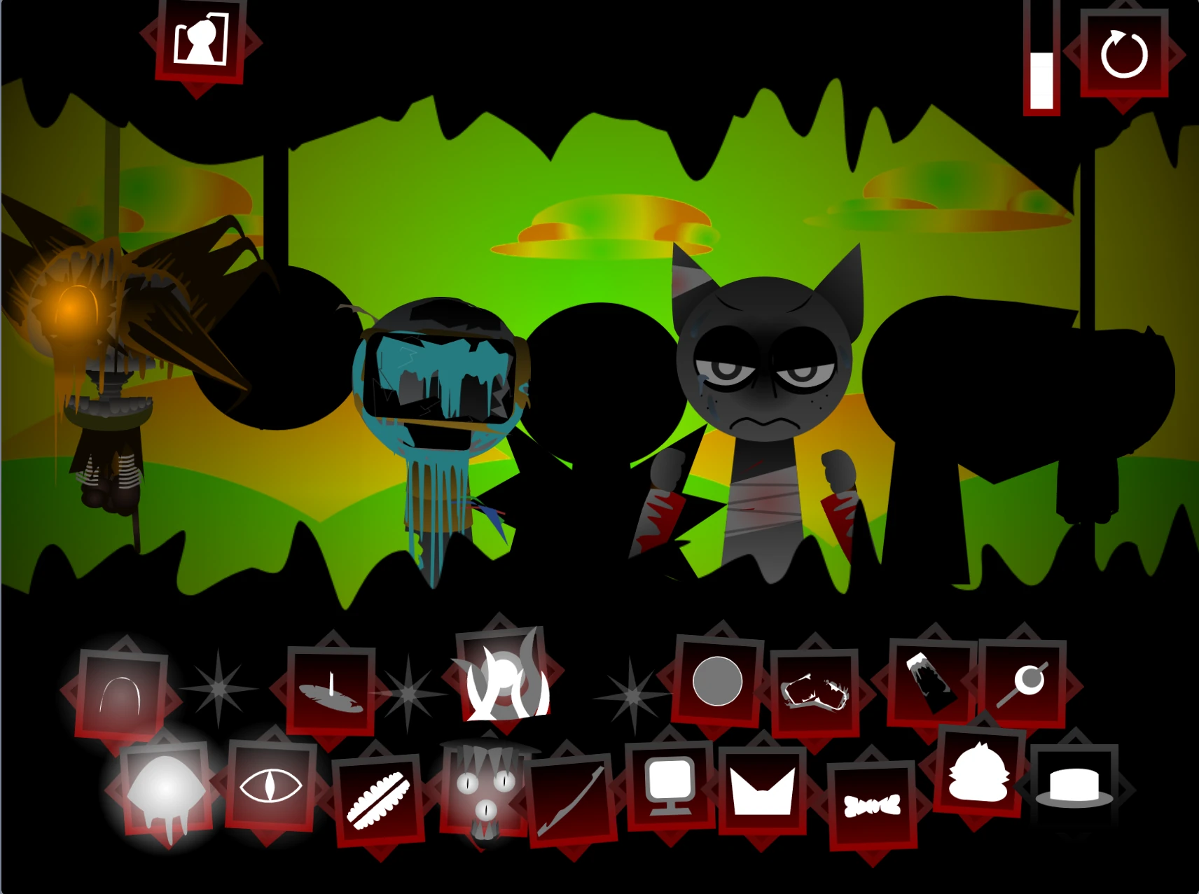 Sprunki Phase 9 Horror gameplay screenshot showing character selection