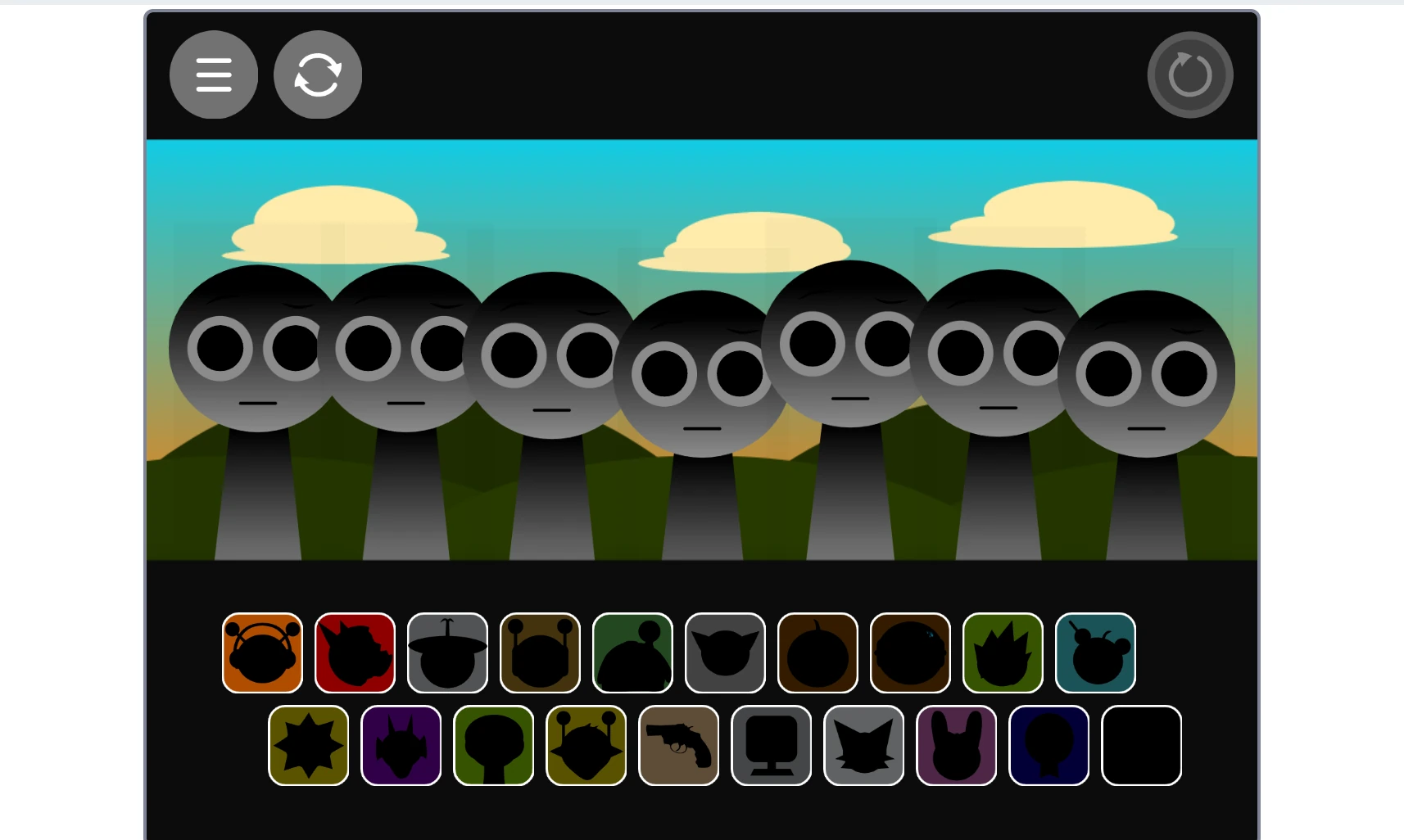 Sprunki Phase 1.2 gameplay showing character selection