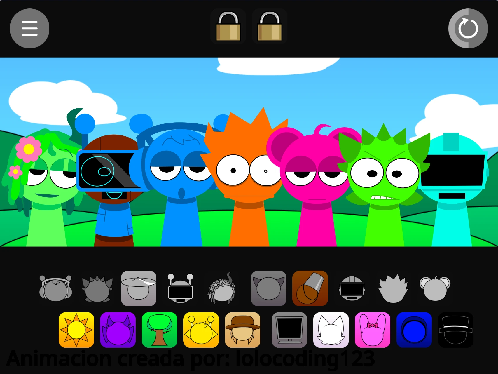 Sprunki Piramixed Colors drag and drop colorful sound icons
