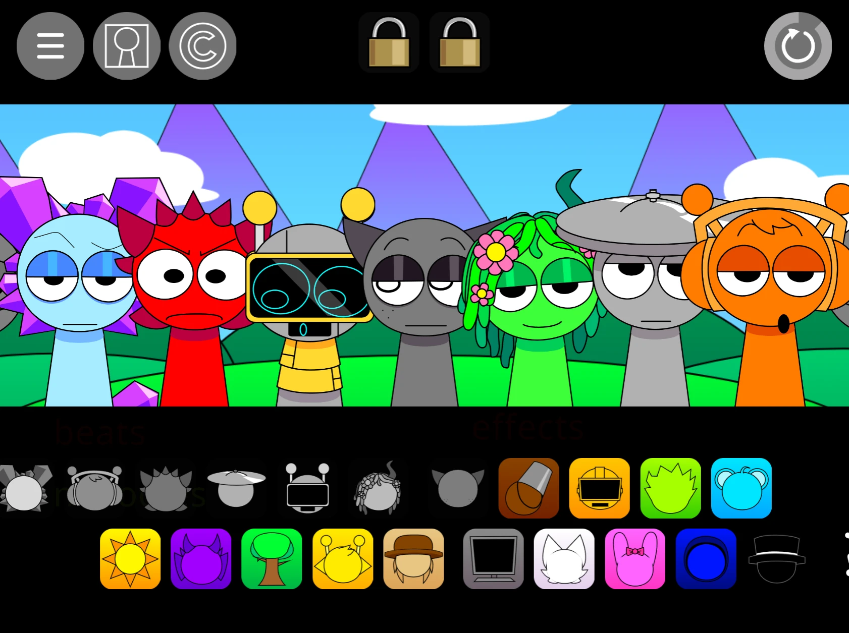 Sprunki Pyramixed gameplay showing character selection screen