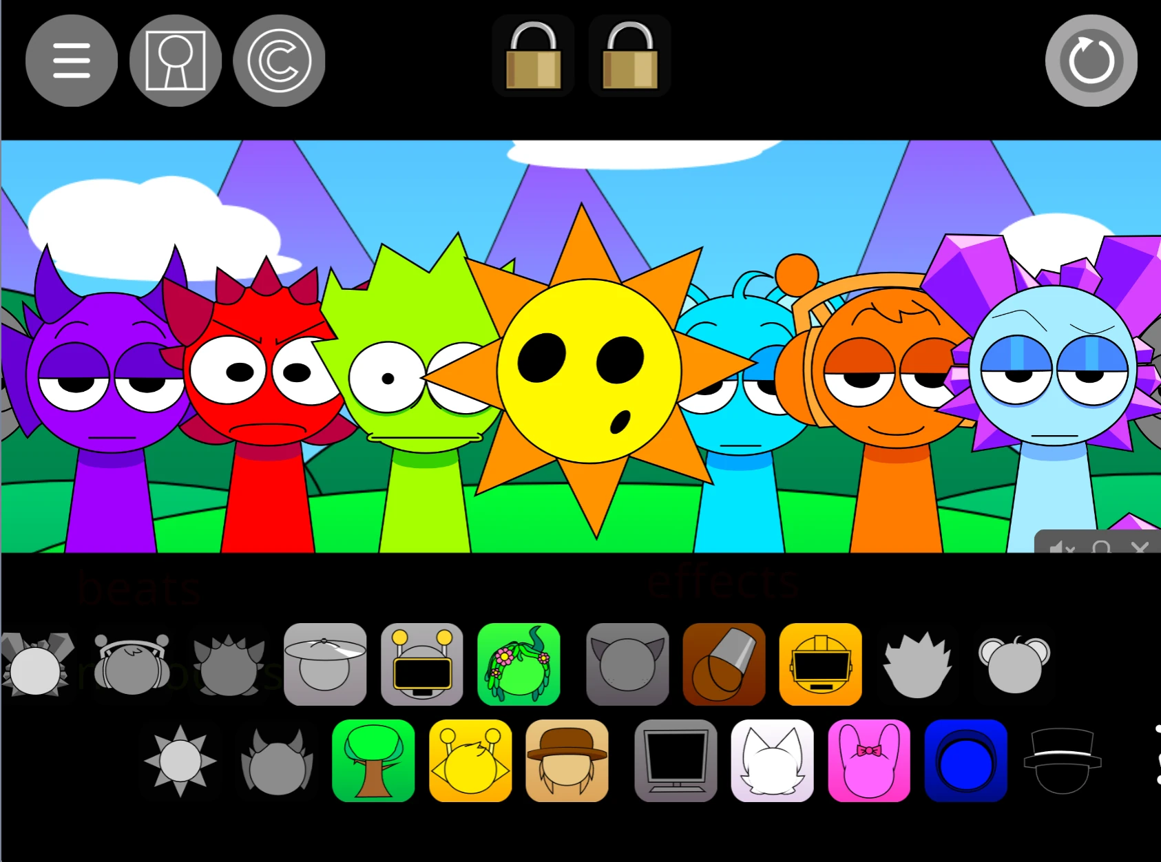 Sprunki Pyramixed music creation interface with icons