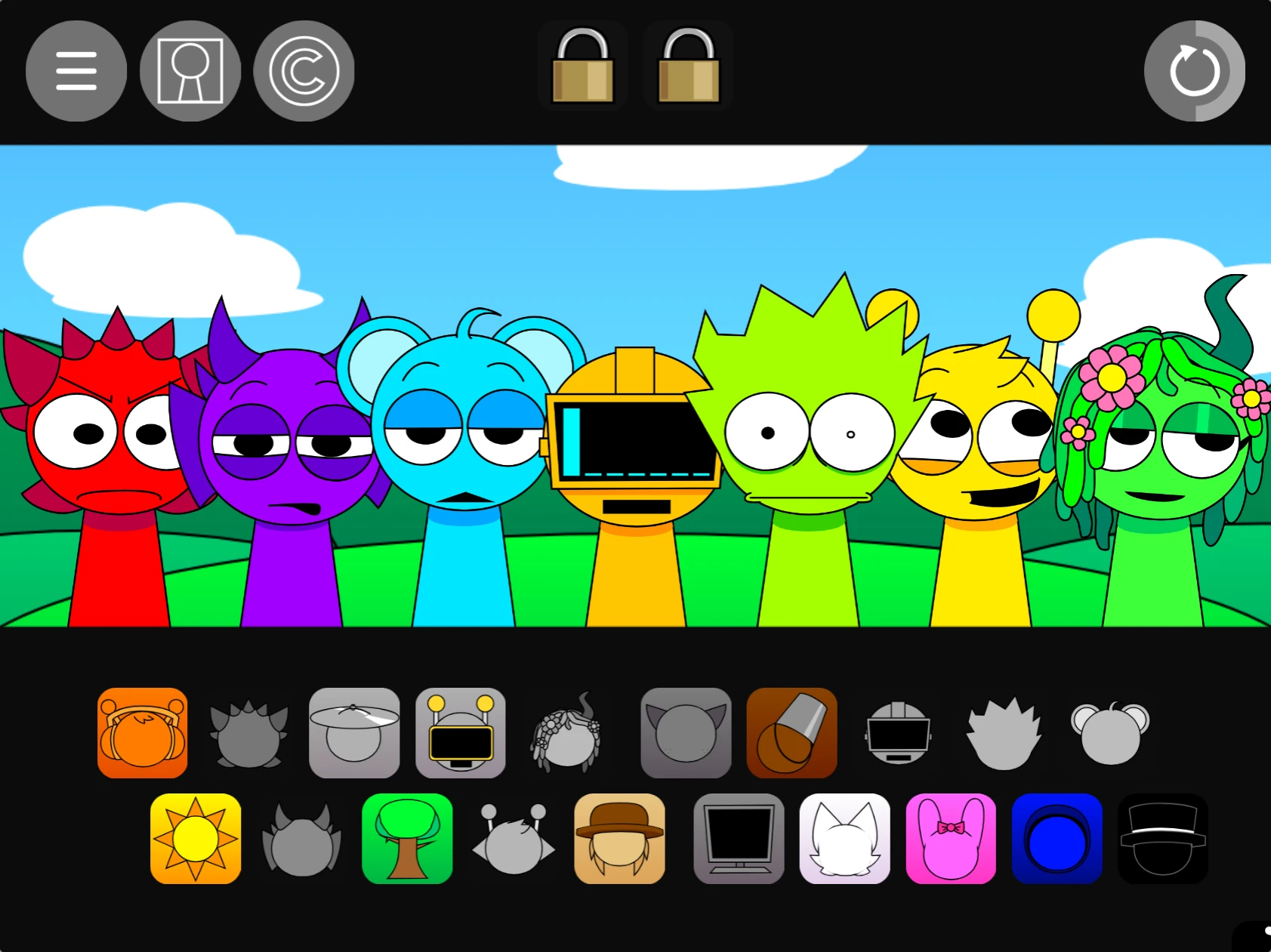 Sprunki Pyramixed 0.9 Alive character selection screen