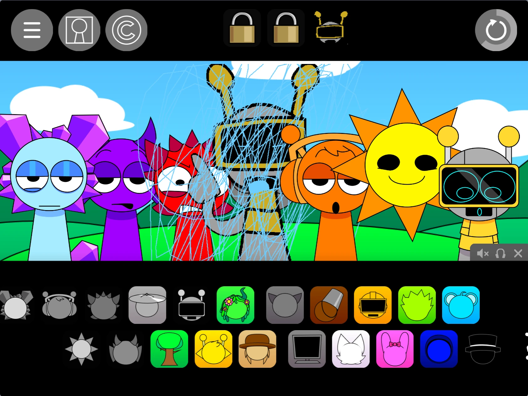 Sprunki Pyramixed 0.9 But Animated gameplay showing character selection
