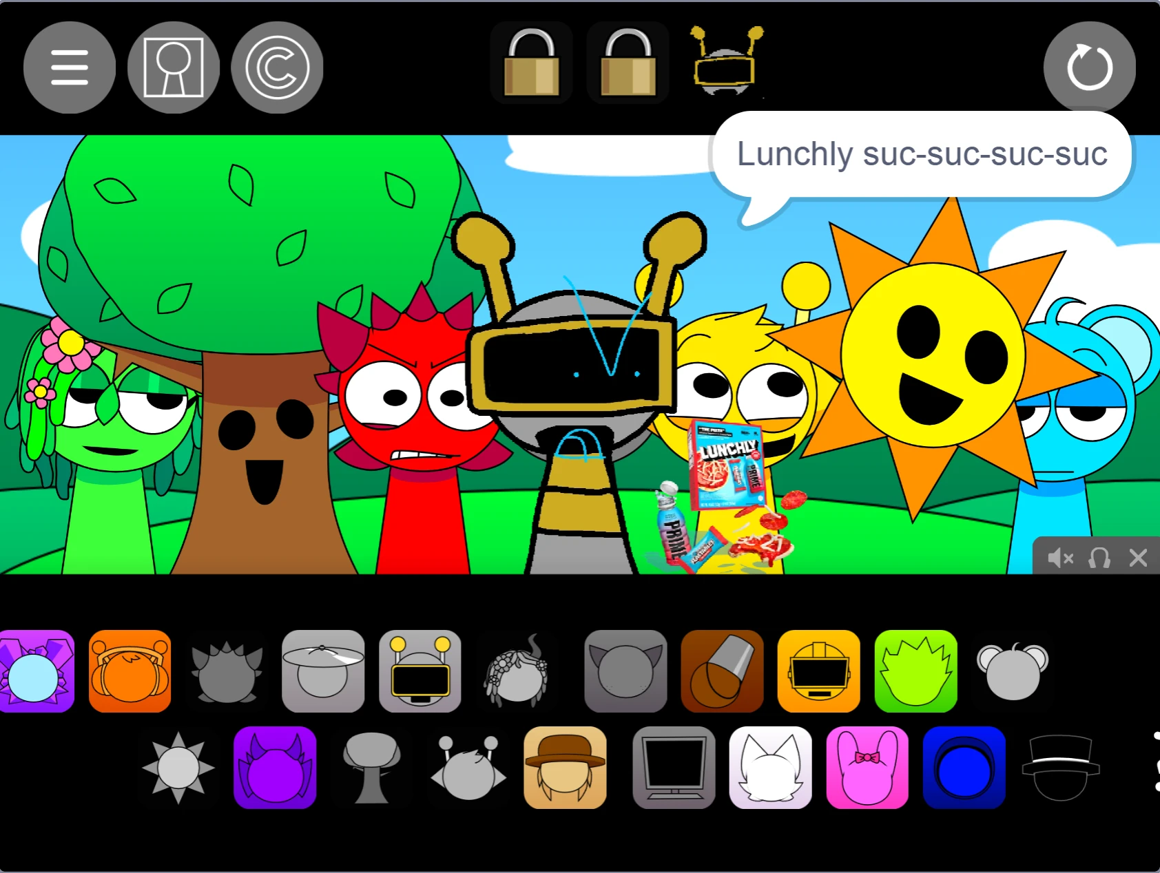 Dragging sound icons to characters in Sprunki Pyramixed