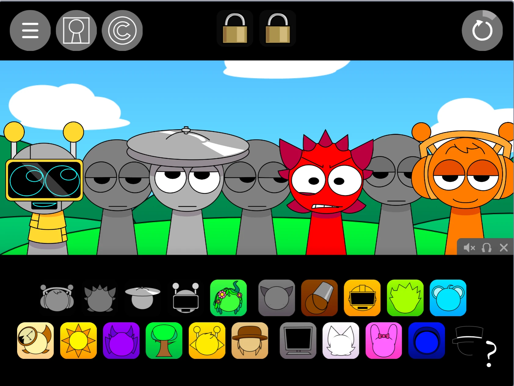 Music creation interface in Sprunki Pyramixed 0.9 Remix