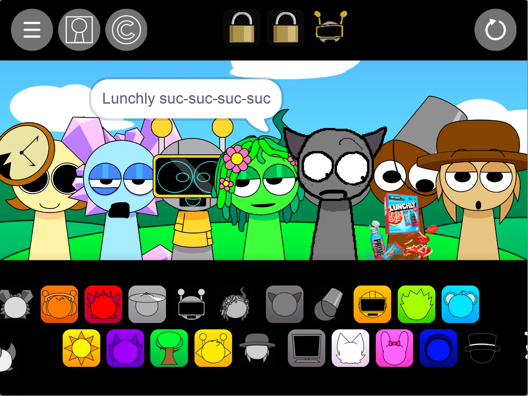 Sprunki Temu Funbot sound selection with robotic effects options