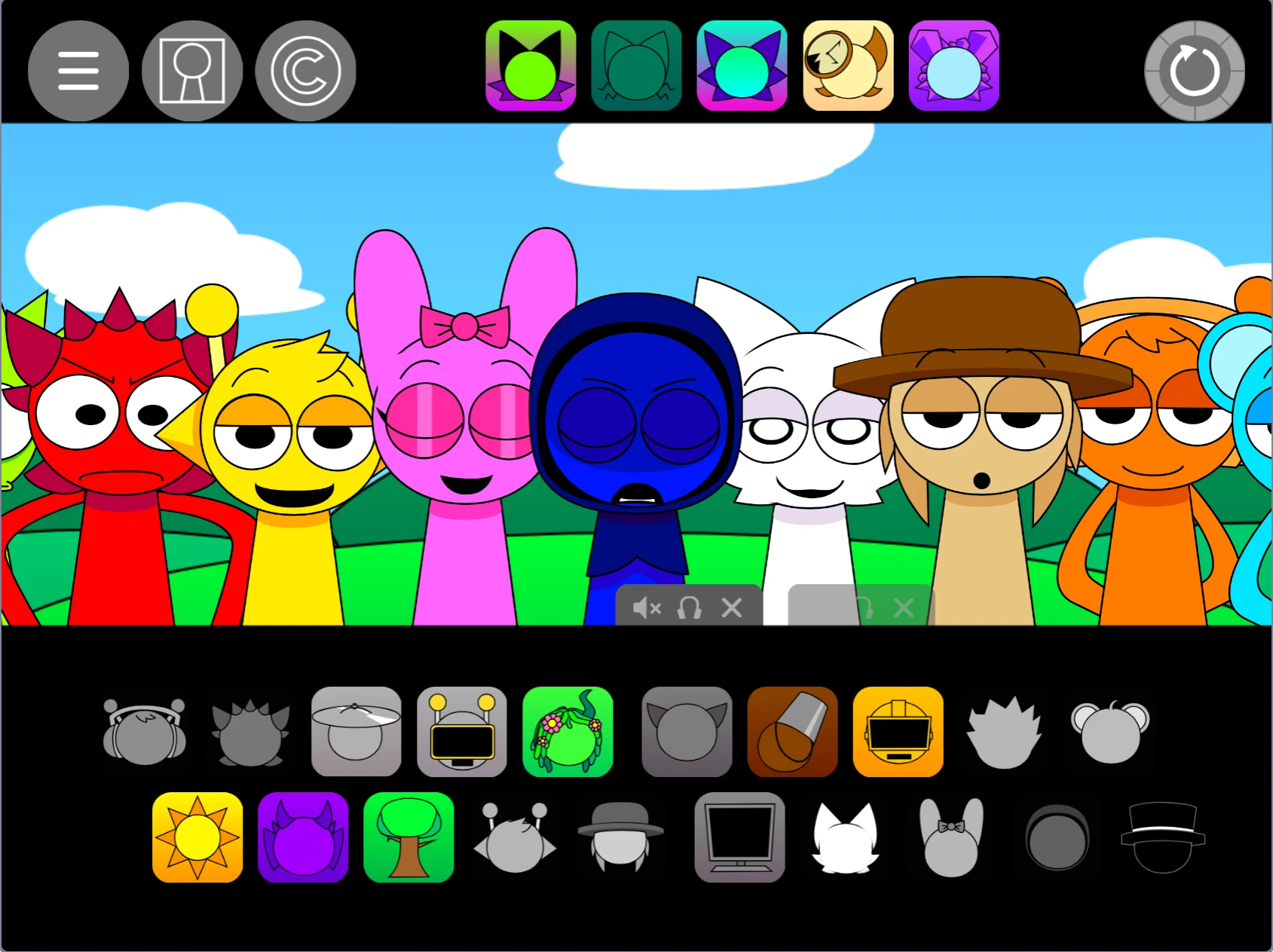 multiple sprunki characters with arms active