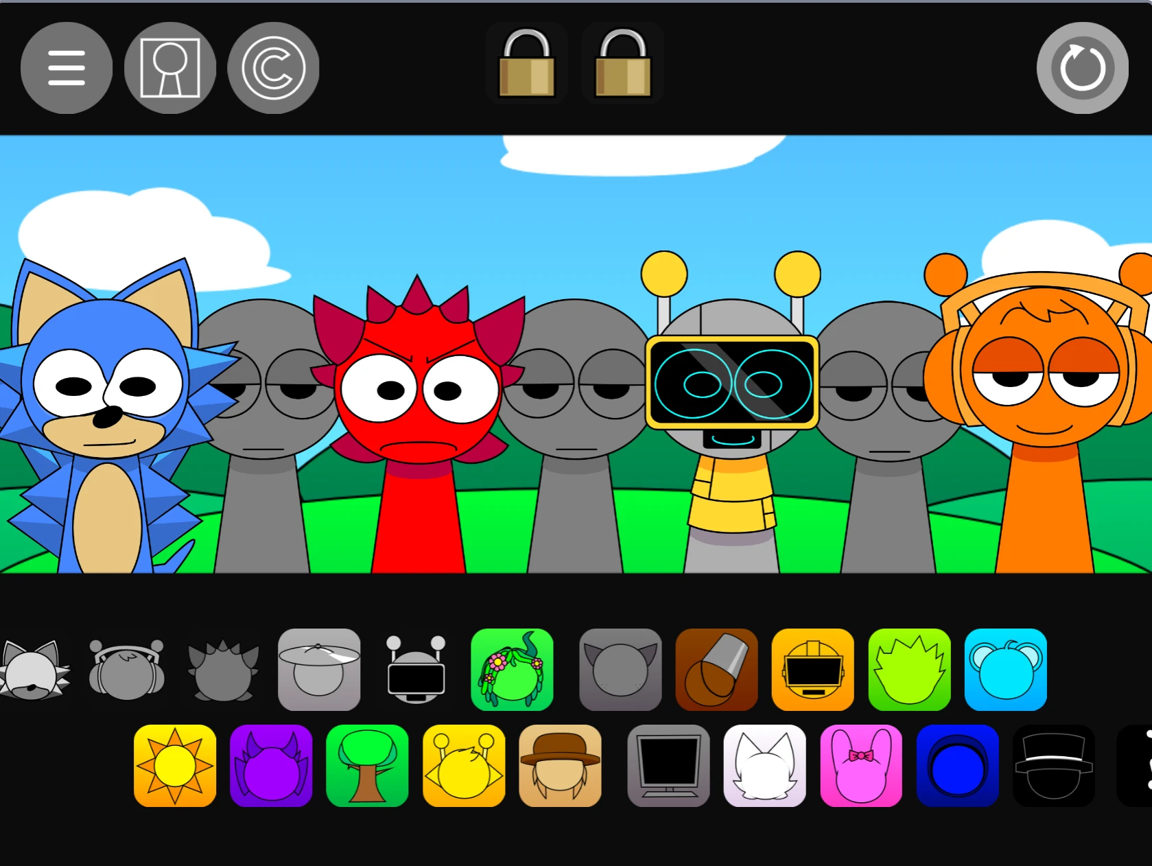 Character selection in Sprunki Pyramixed 0.9 But With My OC