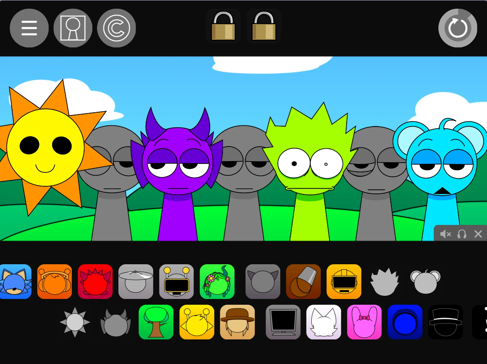 Sound mixing interface in Sprunki Pyramixed 0.9 But With My OC