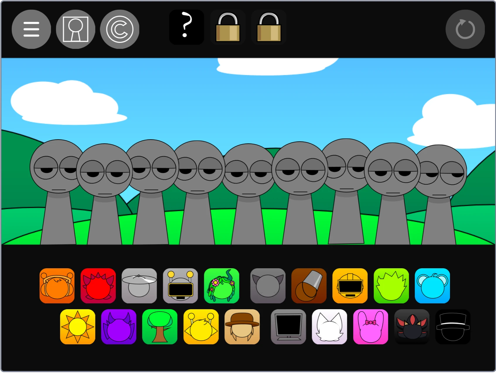 Sprunki Pyramixed Shadow Edition interface with dark effects
