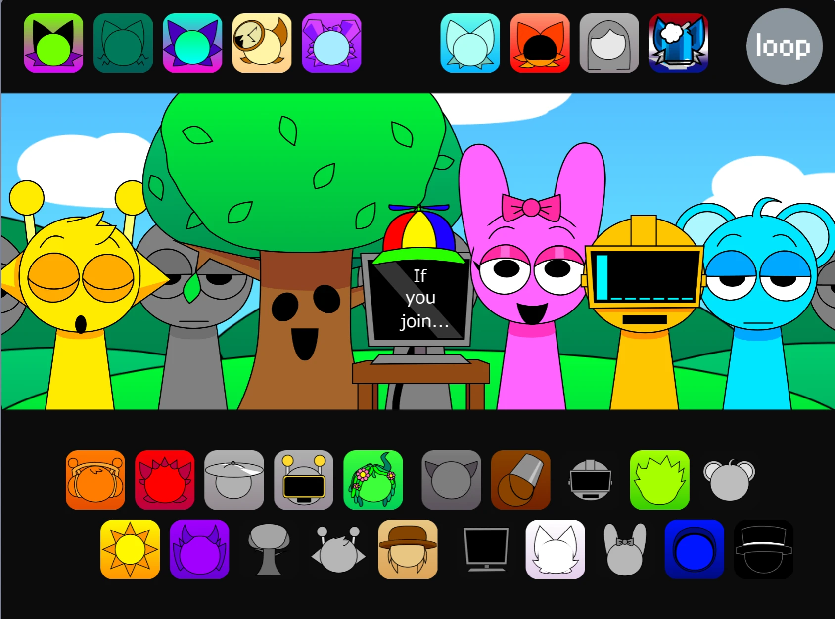 Music creation with multiple animated characters in Sprunki game