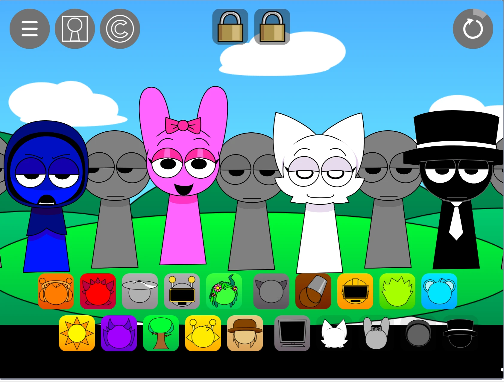 Sound selection interface in Sprunki Pyramixed 0.9 OC