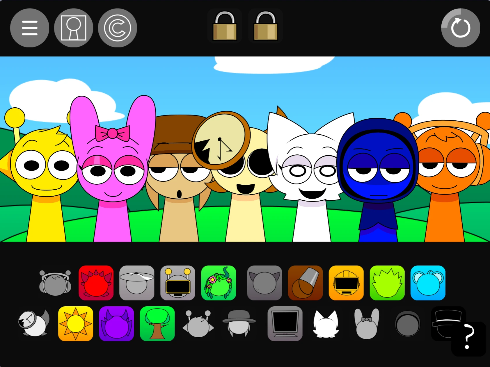Free gameplay experience in Sprunki Pyramixed 0.9 Scratch showing all accessible features
