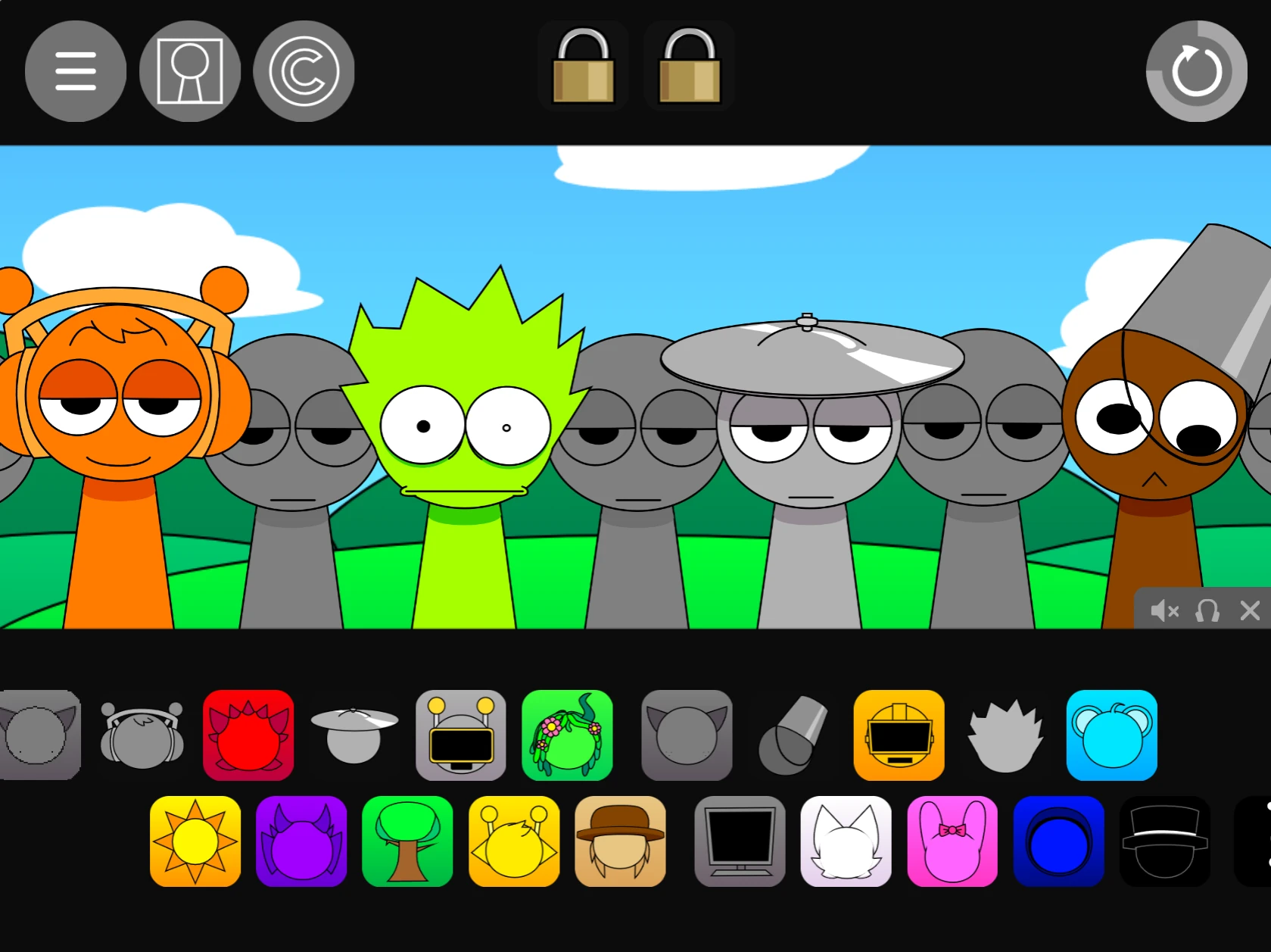 Character selection in gray themed Sprunki Pyramixed game