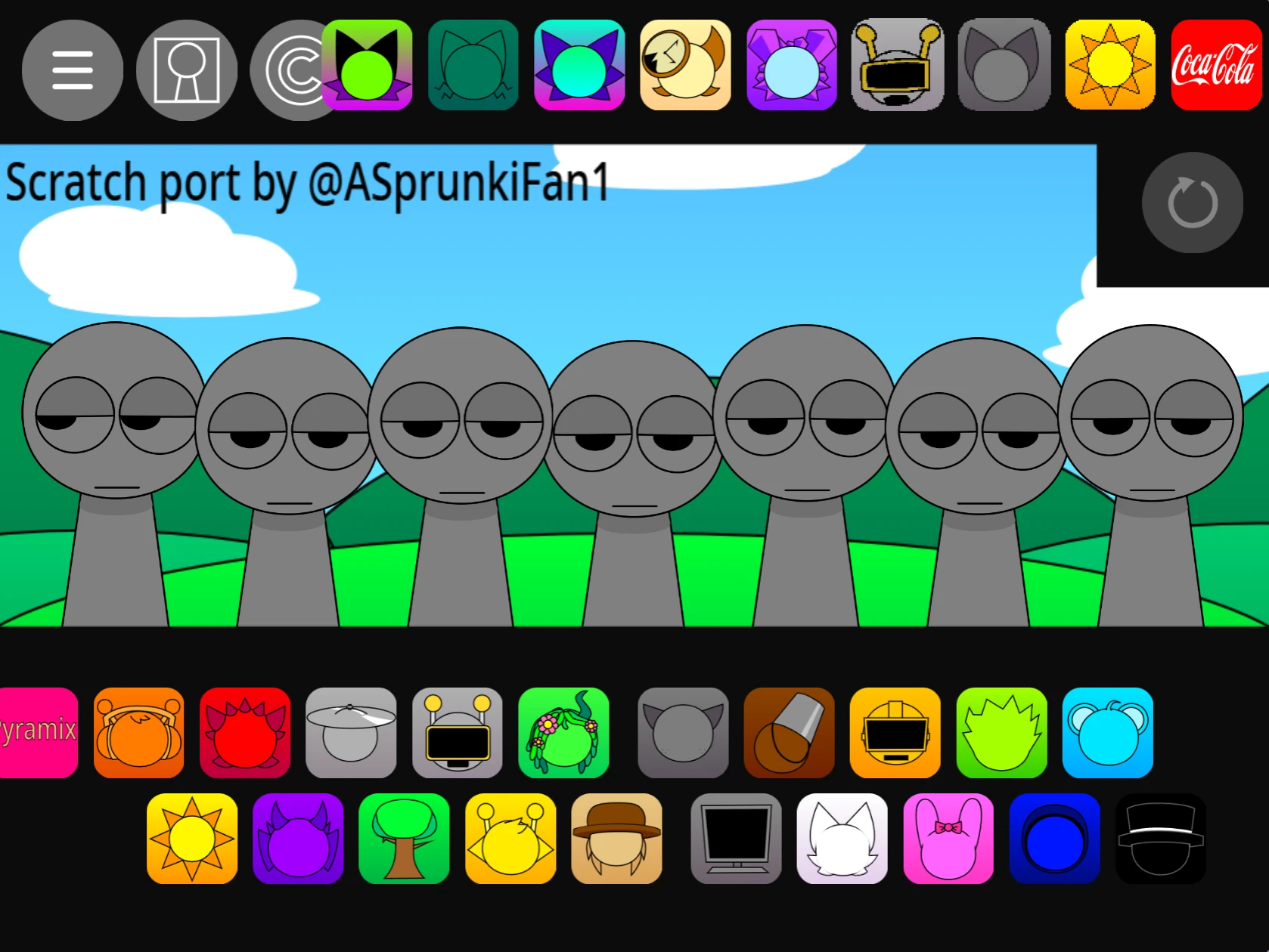 Sprunki Pyramixed 0.9 v3 gameplay showing character selection screen