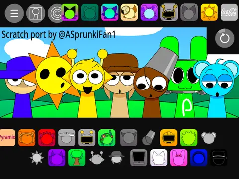 Sprunki Pyramixed 0.9 v3 music rhythm game logo featuring colorful characters