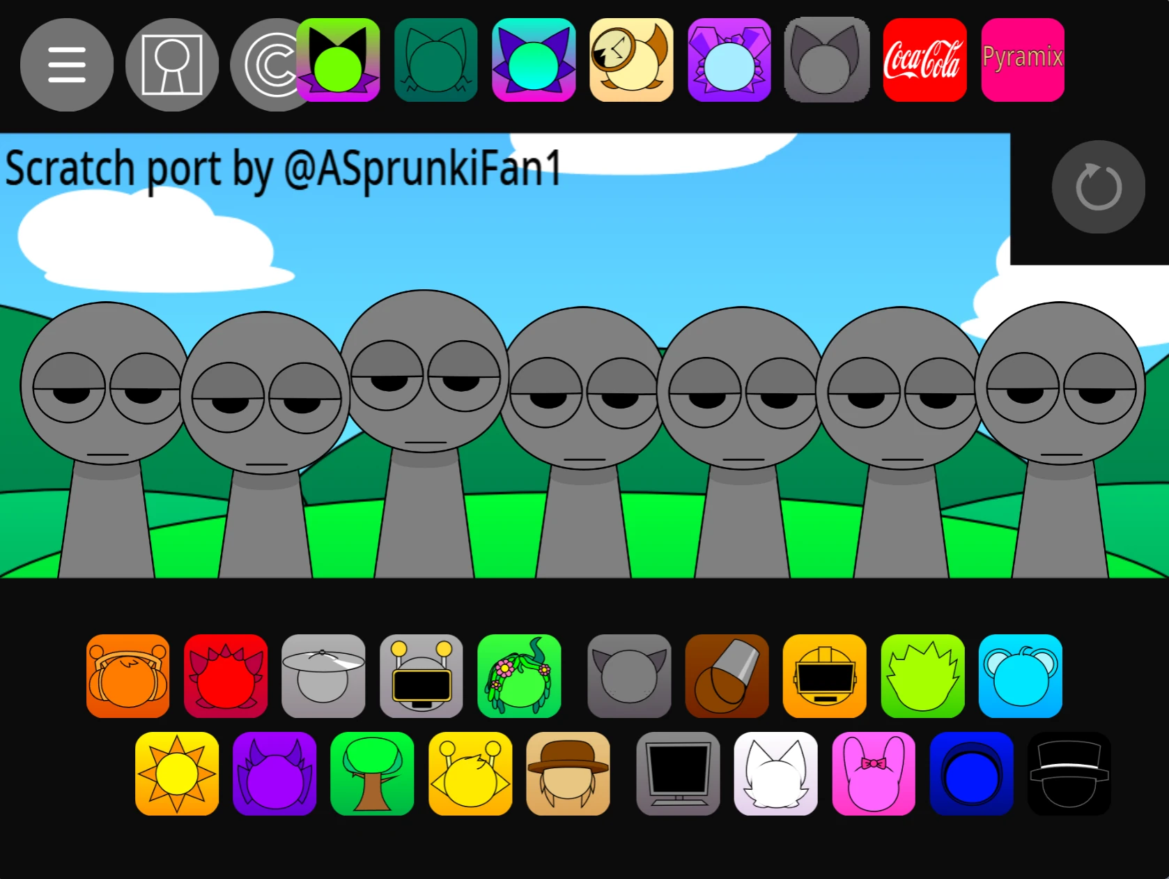 Sprunki Pyramixed 0.9 gameplay showing character selection