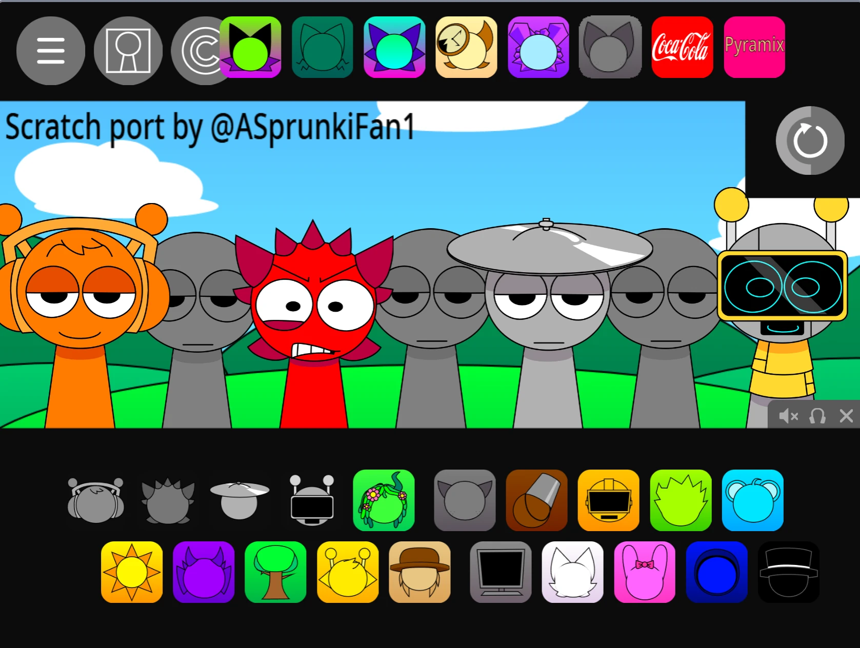 Sprunki Pyramixed 0.9 different sound options and instruments available