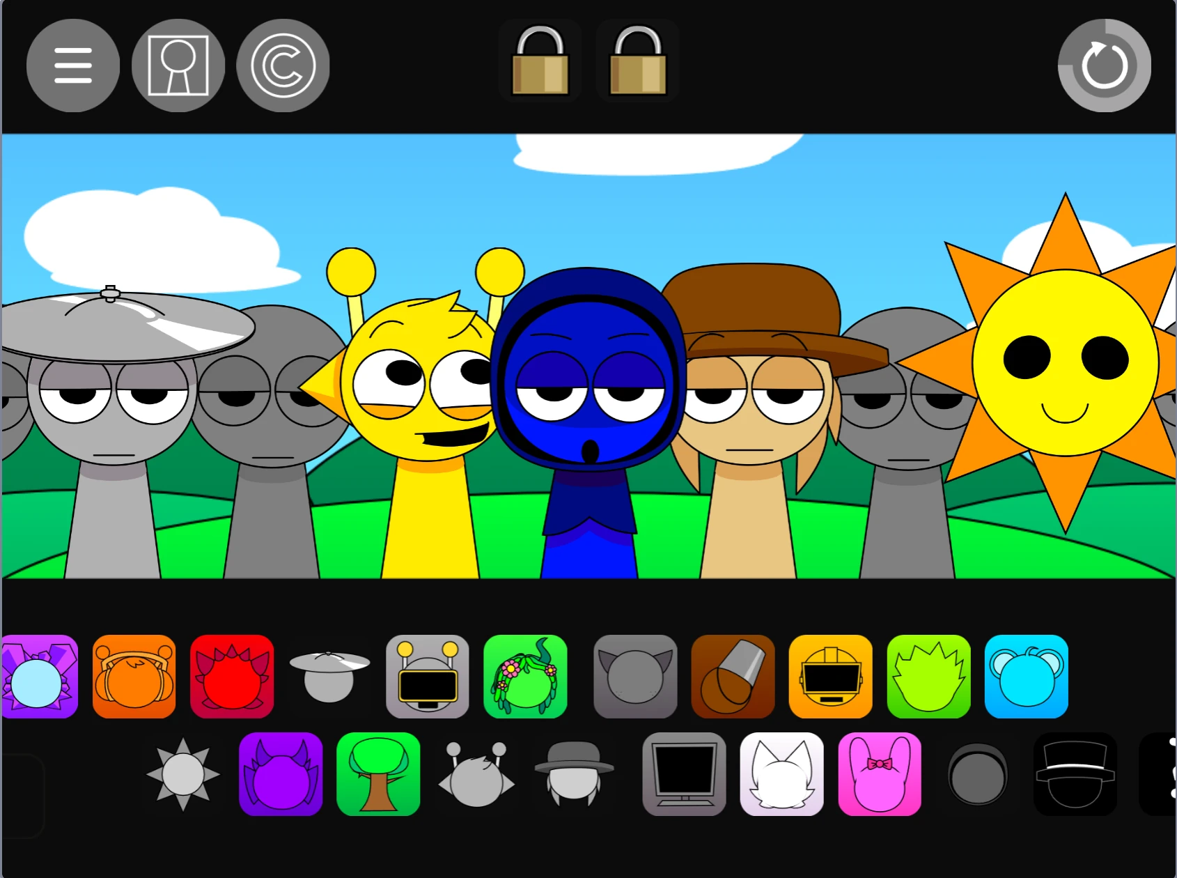 Sprunki Pyramixed 0.9 horror animations gameplay screenshot showing spooky characters