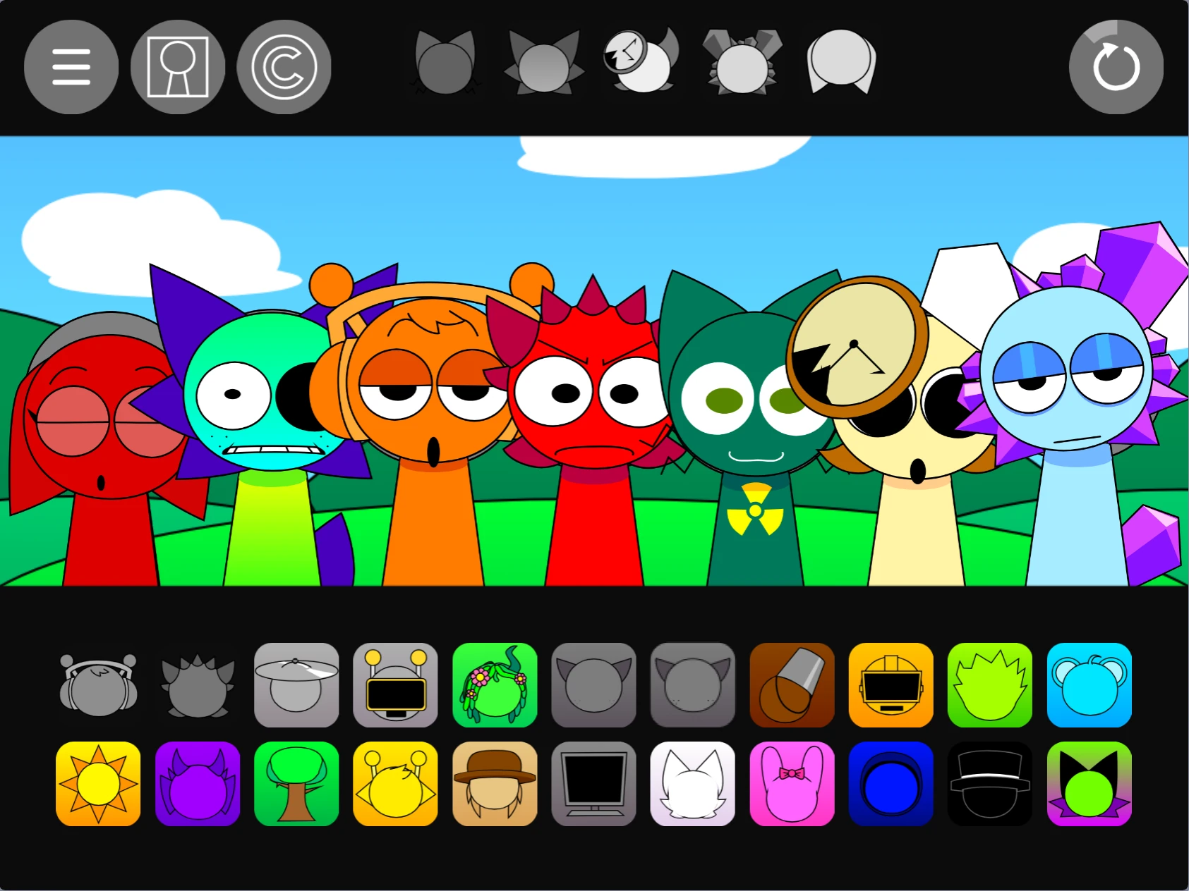 Sprunki Pyramixed 0.95 main interface showing updated character designs