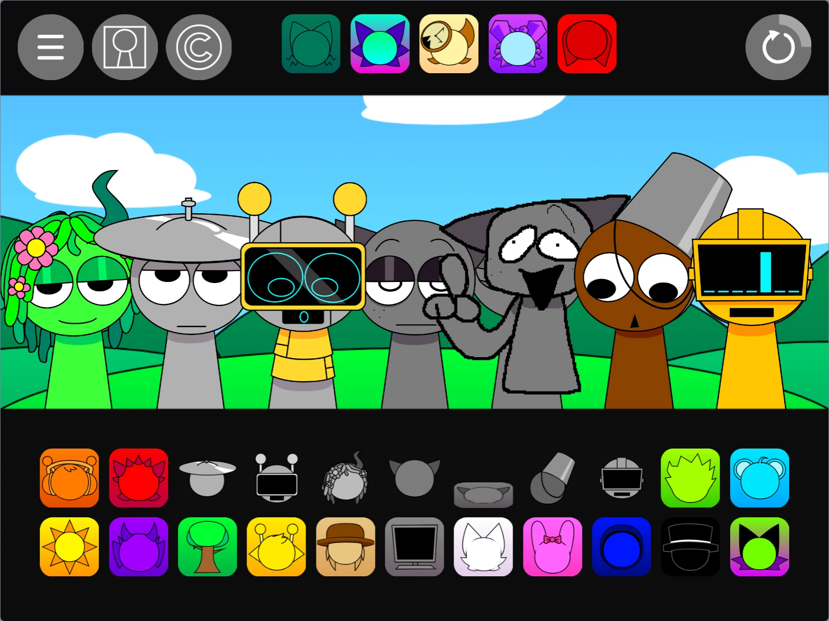Sprunki Pyramixed 0.95 sound selection menu with new options