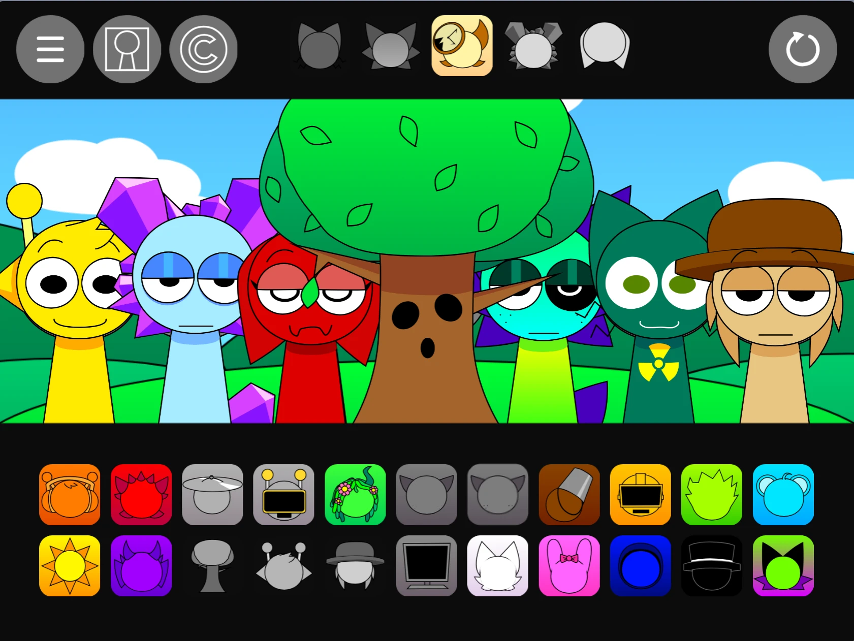 Sprunki Pyramixed 0.95 music mixing with multiple active characters