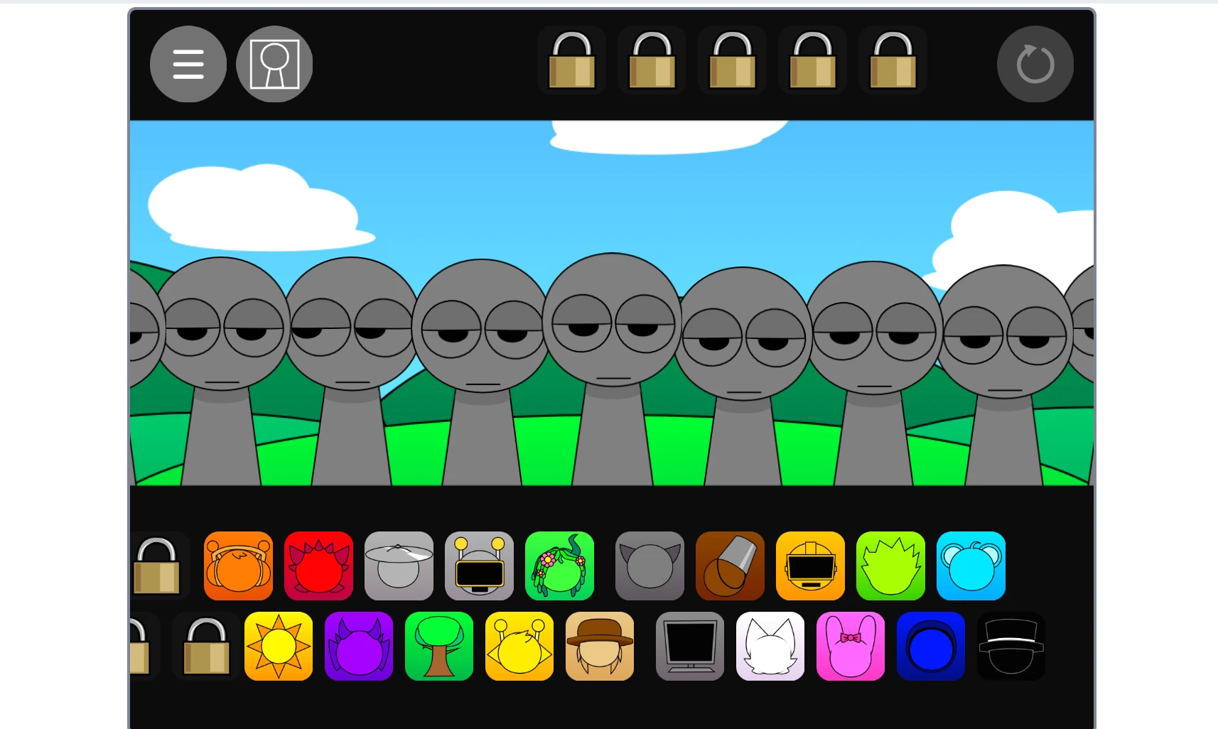 Sprunki Pyramixed Deluxe gameplay showing character selection