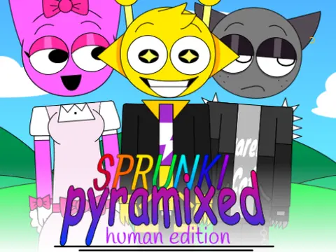 Sprunki Pyramixed Human Edition game logo featuring human character designs